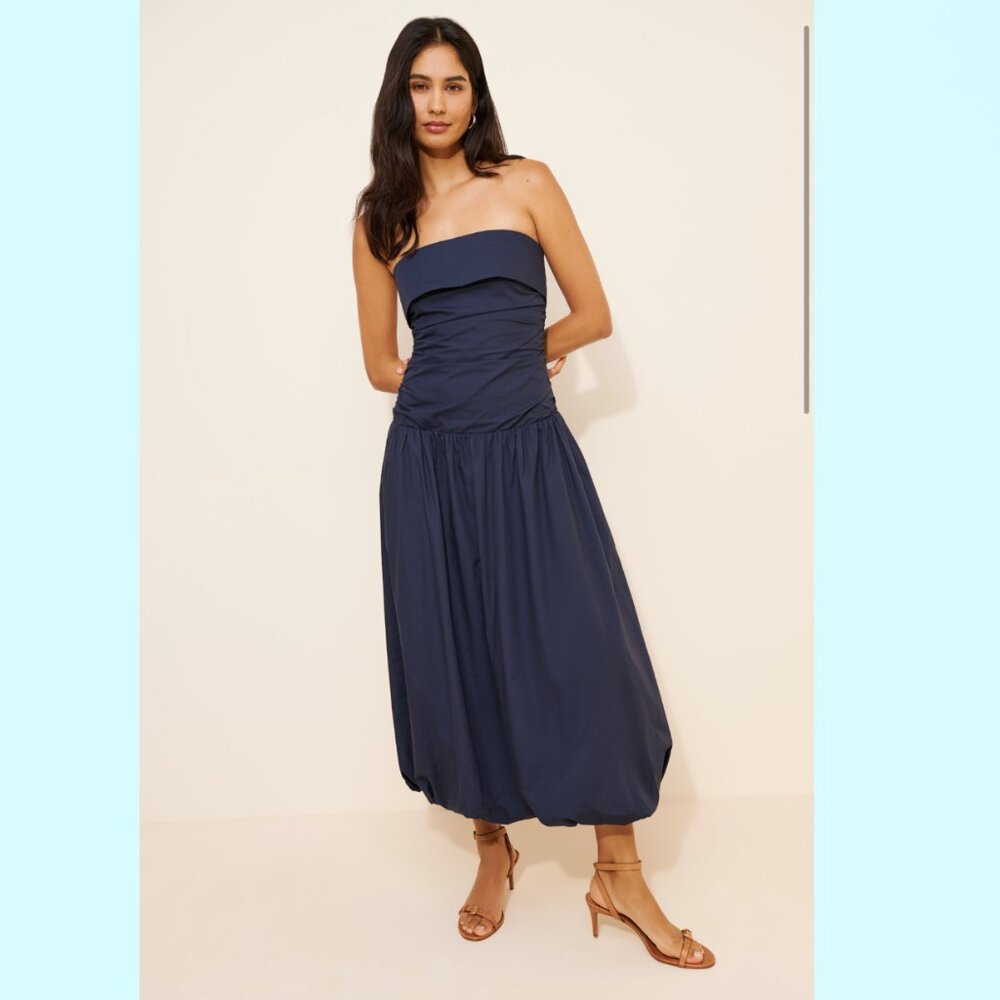 Nia Freya Drop Waist Midi Dress, Navy, Size Small